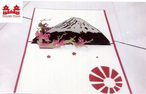 Carte de vœux 3D pop-up Mont Fuji Japon fleurs de cerisier, couverture rouge découpée au laser, cadeau d'anniversaire ou de voyage - Product Image 2
