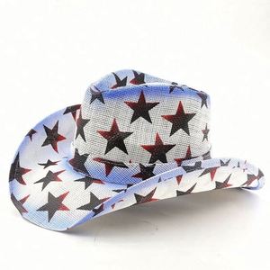 Sombrero de vaquera de paja para mujer, estilo vacaciones, con pintura en aerosol trenzada, con borde doblado y ala ancha flexible, estilo vaquero canadiense - Product Image 4