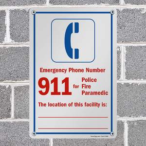 Medizinische Notrufnummer 911-Der Standort dieser Einrichtung ist Signiertes Schreib symbol aus 55 mil High-Density-Zeichen - Product Image 5