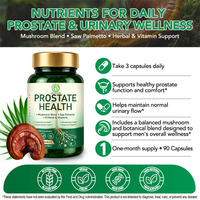 OEM ODM Santé de la Prostate : Capsules Végétaliennes 90 unités à base de Palmier Nain, Champignons Maitake, Reishi, Zinc, Sélénium, Lycopène Antioxydant pour le Système Urinaire