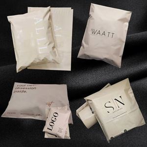 Nude S/M/L Custom Printed Logo <b>Waterproof</b> Durable Beige Envelope Poly Mailing Bags for Shoes & Fur Clothing Packaging - Product Image 2