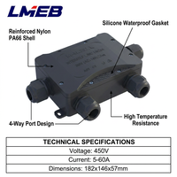 LMEB Livraison en 3-7 jours OEM/ODM Boîtiers de panneaux électriques 5-60A 450V Boîtes de jonction en plastique PA66 IP68 pour câbles d'éclairage LED 3 voies