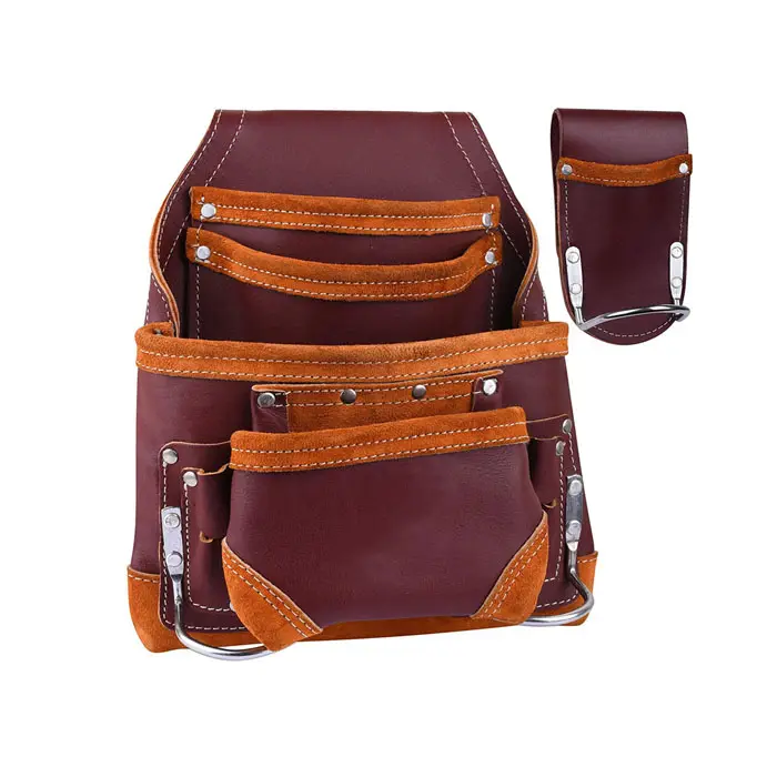 High Grade Premium Grain Leather Professional 10 Pocket Carpenters Tool Pouch Bag