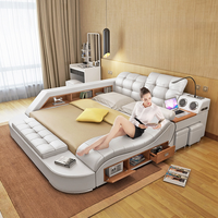 Juego de sofá cama King y Queen de cuero de lujo moderno, almacenamiento multifuncional, características de masaje, colchón doble, muebles de dormitorio