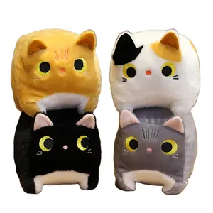 批发定制6英寸-7英寸方形黑猫毛绒玩具可爱小猫毛绒玩具毛绒动物毛绒动漫猫枕头礼品