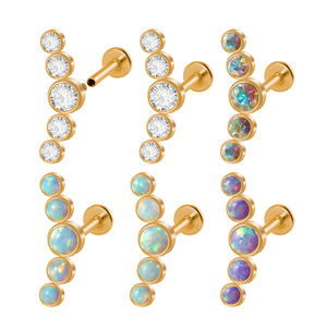 Set de 5 Piercings de Cristal Chapados en Oro de 18K, Joyería Corporal, Acero Inoxidable 316L, Labret para Labio, Cartílago, Tragus, Hélix, Daith - Product Image 1