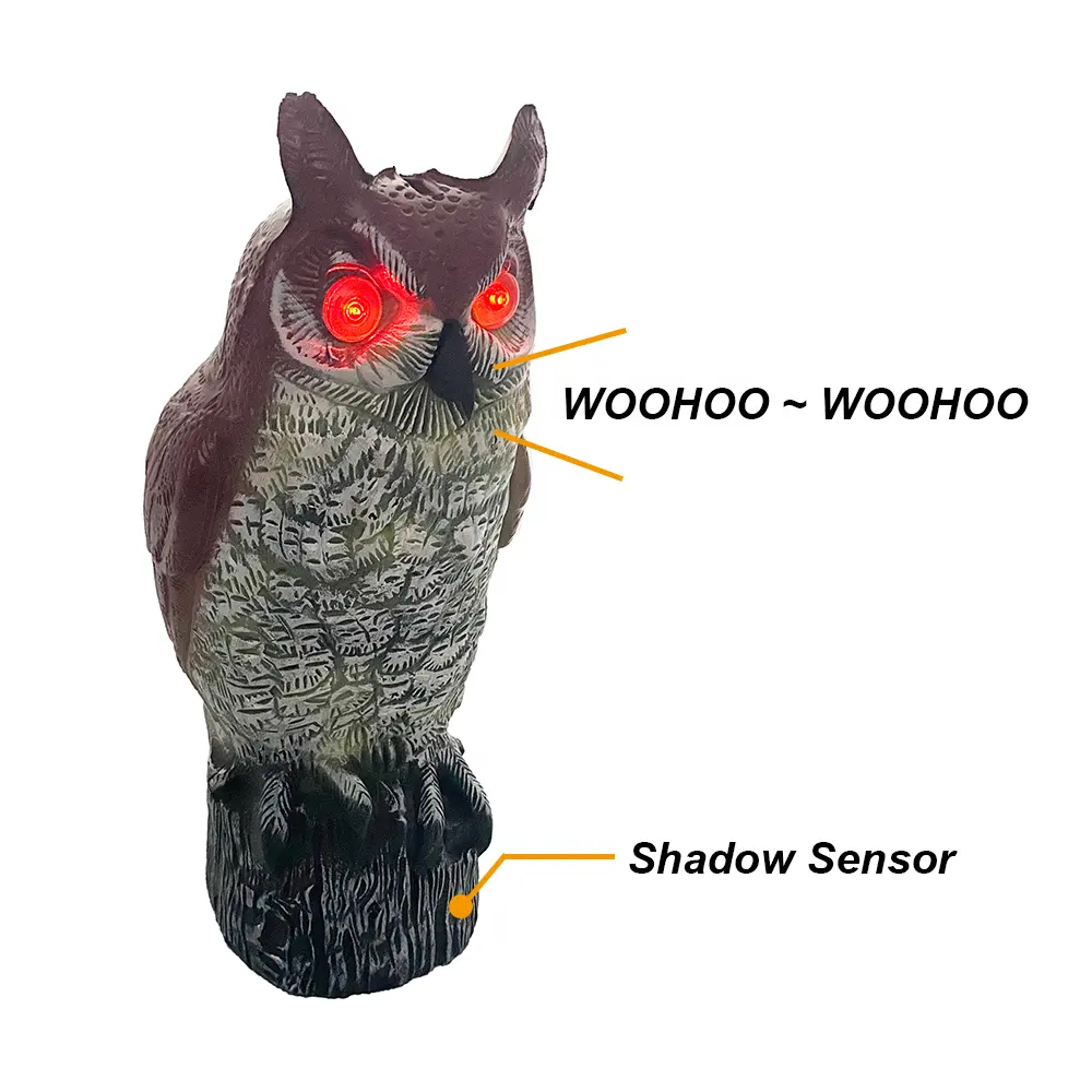 Korkutmak kuş uzakta avcılık baykuş deocy akülü bahçe plastik baykuş decoy yanıp sönen gözler ve korkutucu ses