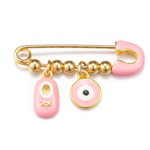 Cadeau de naissance personnalisé : Broche en <span class=keywords><strong>or</strong></span> pour bébé avec breloques œil porte-bonheur en émail multicolore - Product Image 4