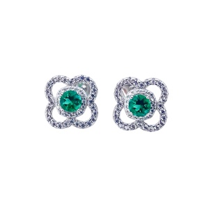 925 Silver Cultured <b>Emerald</b> Earrings Sparkle in a Fashionable Flower Shape – A Great Everyday Birthday Surprise Gift for girl L - Product Image 2