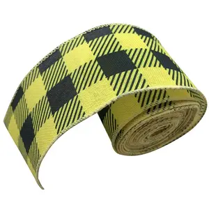 Gordon Ribbons Luxury Plaid Wired Edge Ribbon Jute Yellow Ruban For Gift Wrapping
