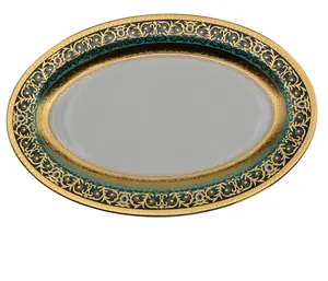 New luxury gold oval plate collections customized shape for bone china wholesale gold dishes & plates