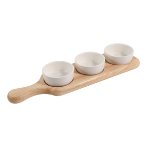 Rubber <strong>Wood</strong> Serving Tray with 3 Ceramic Bowls <strong>Wood</strong> <strong>Plate</strong> and Ceramic Dip Bowl Set - Product Image 3
