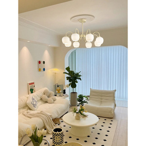 Lustre LED crème style français, hauteur réglable, lumière douce pour les yeux, idéal salon et chambre, suspension style pastoral - Product Image 5