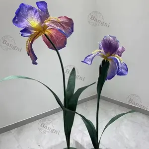 Iris de papel vívido de flores grandes personalizadas con tallo y Base para escaparate, decoraciones para fiesta de boda