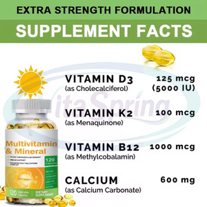 ASAP OEM Gélules minérales multivitamines végétaliennes pour adultes avec vitamines complexes B5 B6 B12 Calcium Fer Zinc-60/90/120 Capsules - Product Image 2
