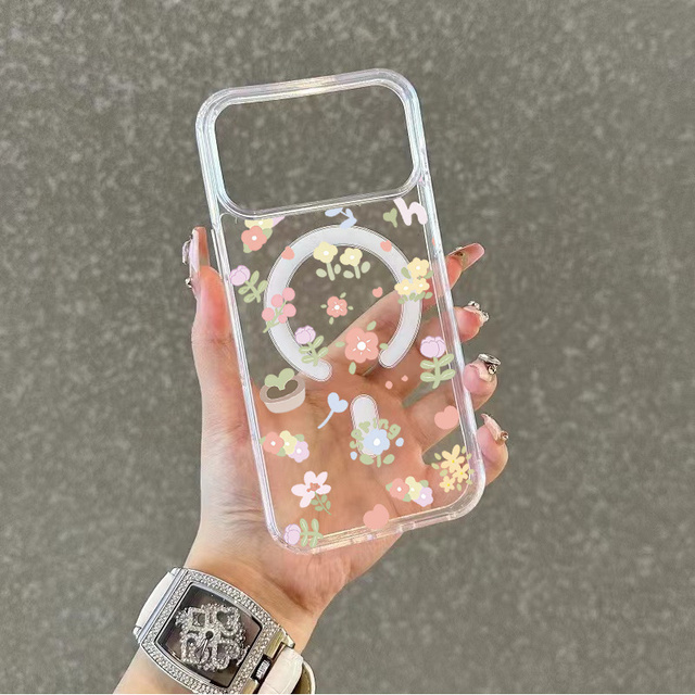 Fresh Flowers Are Suitable for IPhone17ProMax Mobile Phone Case, The New Transparent Magnetic Anti-drop Women's Protective Case.