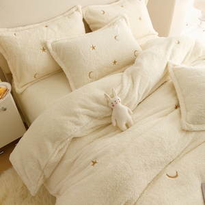Custom Embroidery Imitation <strong>Teddy</strong> <strong>Fleece</strong> 4PCS Bedding Set Bedsheets Antistatic Thickened Bed <strong>Sheets</strong> Duvet Cover Set Pillowcase - Product Image 4