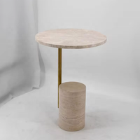 Meubles de Salon sur Mesure Table d'Appoint Ronde en Métal et Marbre Travertin Table Basse Moderne Nordique en Travertin