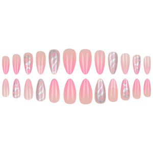 <span class=keywords><strong>Faux</strong></span> ongles en acrylique ABS style français romantique <span class=keywords><strong>rose</strong></span> avec lignes argentées, ongles artificiels à presser, <span class=keywords><strong>faux</strong></span> ongles effet <span class=keywords><strong>bonbon</strong></span> - Product Image 4