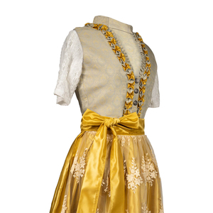 Robe Dirndl Traditionnelle Premium pour Femme, Tenue Folklorique Alpino, Col en V, Manches Courtes, Satin Brodé Floral, Longueur Midi, Coupe Évasée, Style Vintage - Product Image 6