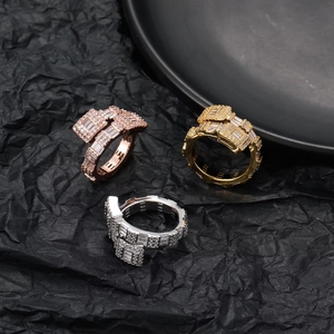 Großhandel Punk Hip-Hop Mode Schmuck Ringe Verstellbare Silber Gold Beschichtete Zirkon Iced Out Messing Krappenfassung - Product Image 1