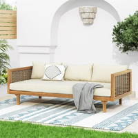 Ensemble de canapé-lit d'extérieur 3 places en bois et table basse, best-seller, pour mobilier de patio en osier