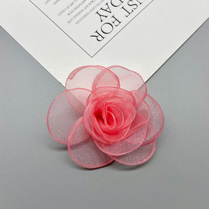 Fleur en mousseline de soie 3D faite à la main, garniture en forme de rose de 6,5 cm, accessoires DIY pour cheveux, vêtements et chaussures - Product Image 3