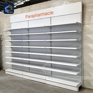Étagère de présentation <span class=keywords><strong>blanche</strong></span> pour <span class=keywords><strong>pharmacie</strong></span> personnalisée, unité de présentation murale réglable en métal, panneau arrière, présentoir de vente au détail, comptoir, <span class=keywords><strong>armoire</strong></span> - Product Image 4