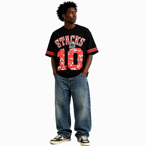 Camiseta Deportiva Vintage Oversize para Hombre, Estilo Urbano, 260 g/m², 100% Algodón, Número 10, Puños Desgastados, Manga Corta, Estampada - Product Image 3