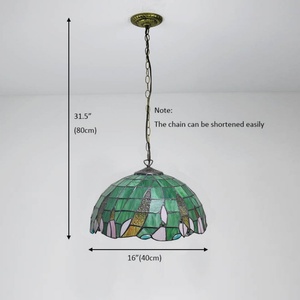 LongHuiJing 16 Inch Tiffany Style Stained Glass Hanging Lamp Vintage Green Stained Glass Ceiling <b>Light</b> - Product Image 2