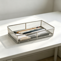 BingRong Organisateur de tiroir de bureau en acier inoxydable, plateau en treillis métallique rectangulaire, panier de rangement pour fournitures de bureau et petits accessoires