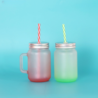 Gobelets Mason populaires pour adultes, à sublimation, dégradés, avec couvercles à paille rabattable, en verre vierge de couleur fluorescente, de qualité alimentaire et compatibles lave-vaisselle
