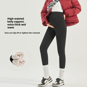 Extra Thick Lamb Fleece Outerwear <strong>Maternity</strong> Pants Winter Warm High Waist Belly Support with Adjustable Strap Shark Pants Design - Product Image 2