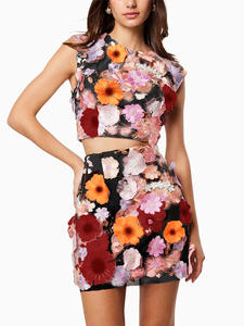 Set di due pezzi in pizzo ricamato a fiori 3D Top corto + gonna a tubino <span class=keywords><strong>da</strong></span> <span class=keywords><strong>sera</strong></span> abiti eleganti Sexy Casual <span class=keywords><strong>da</strong></span> <span class=keywords><strong>donna</strong></span> - Product Image 3