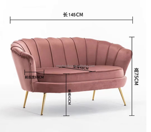 Sillón de <span class=keywords><strong>Dos</strong></span> <span class=keywords><strong>Plazas</strong></span> con Estructura de Concha, Terciopelo Azul Claro, Patas Doradas, Estilo Minimalista, Ecológico, para Uso en Almacenes - Product Image 2