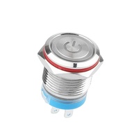 19mm tahan debu tahan air tombol catu daya logam tombol tekan saklar pendek warna lampu LED 1NO