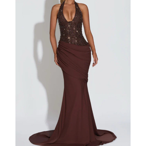 sachin and babi light blue dress Halter Deep V Neck Backless Long Dress – Maimoco main image 1