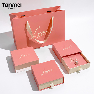 Custom Logo Printed Pink Jewelry Packaging <b>Box</b> Slide Drawer Paper <b>Gift</b> <b>Box</b> for <b>Earring</b> Necklace Ring Bracelet - Product Image 2