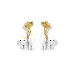 Fashion Drop <b>Earrings</b> 316L Stainless Steel PVD Gold Plating Sustainable Resistant White <b>Cat</b> Design - Product Image 1