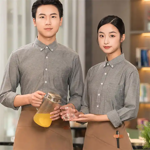 Hotel cocina café <span class=keywords><strong>Bar</strong></span> Oxford algodón poliéster logotipo personalizado camisa de manga larga restaurante Catering personal camarero camarera uniforme - Product Image 4