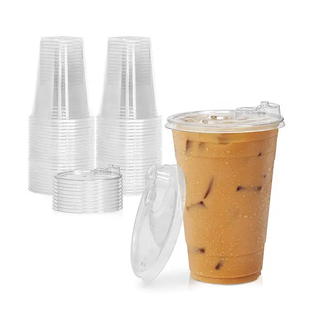 Logo12oz personalizado 16oz 20oz 24oz desechables PET PLA eco vasos de plástico sin pajitas transparente bebidas tazas de café con tapas para la fiesta de la tienda