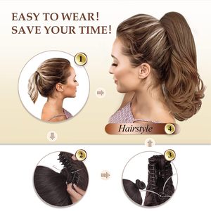 Extension de queue de cheval pré-collée de 13 pouces, longue et bouclée, avec pince à cheveux, aspect naturel, postiche synthétique pour femme, couleur claire - Product Image 5