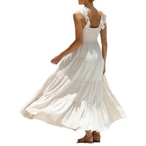 Vestido de Mujer Sexy con Cuello en V, de Algodón y Lino, sin Mangas, de Color Sólido, con Tirantes Finos de Encaje, para Vacaciones en la Playa - Product Image 2