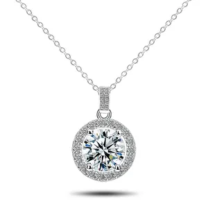 Halo Round Cut 8mm 2ct Moissanite Diamond Luxury Silver Glittering Jewelry Palm Necklace