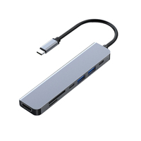 Kit Kabel Data Hub USB-C 7-in-1 dengan Pengisian Daya PD 2.0, Port Kartu SD/TF, Kotak Paduan Aluminium