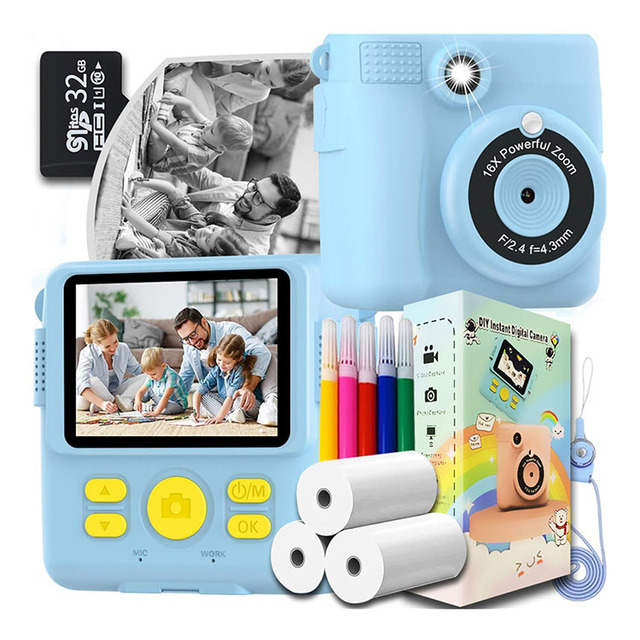 ABS-681 Children DIY Instant Printing Camera with Instant Color Print Paper Video Photo 1080P HD Kids Instant Print Camera