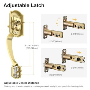 Poignée de <span class=keywords><strong>porte</strong></span> d'entrée vintage en laiton satiné avec levier de passage intérieur et poignée inférieure réversible pour portes extérieures - Product Image 4
