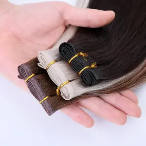 TopElles factory wholesale 10A grade double drawn hair flat weft extensions thick end russian hair invisible silk flat weft