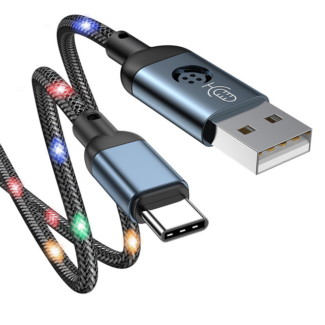 Wholesale Voice Activated Flash Charging Cable LED Cable Flash USB Type-C USB Charging Data Cable