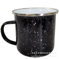 Tasses en émail, mugs à transfert thermique avec points noirs et blancs, bords en émail or et argent bicolores
